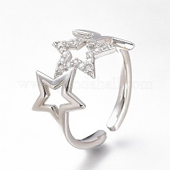Brass Micro Pave Clear Cubic Zirconia Cuff Rings&nbsp;RJEW-N031-25P