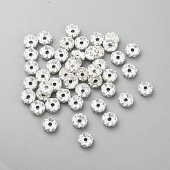 鉄クリスタルラインストーンスペーサービーズ  グレードB  ロンデル  波エッジ  銀  8x3.5mm  穴：1.8~2mm&nbsp;RB-A008-8MM-S