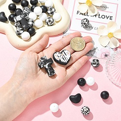 7 Styles Round & Cross & Heart Silicone Focal Beads&nbsp;SIL-YW0002-48