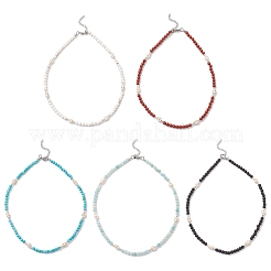 5Pcs Natural & Synthetic Round Gemstone and Skull Synthetic Turquoise Bead Necklaces&nbsp;NJEW-JN05391