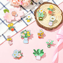 12個 12スタイルの花のエナメルピン  リュックサック用プラチナ合金バッジ  ミックスカラー  21.5~44x16~34.5x1.5mm  1個/スタイル&nbsp;JEWB-CJ0003-27