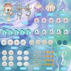 海をテーマにしたDIYブレスレット作りキット  シェル＆マーメイド合金エナメル＆レジンペンダントを含む  イミテーション パール アクリル & abs プラスチック & ガラス ビーズ  ミックスカラー  207個/箱&nbsp;DIY-SC0020-29