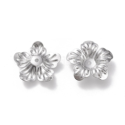変色しない304ステンレススチールビーズキャップ  5花びら  花  ステンレス鋼色  20x20x4mm  穴：1.5mm&nbsp;STAS-K194-10P