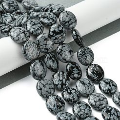 天然石スノーフレークオブシディアンビーズ連売り  フラットオーバル  15~16x13.5~14x6~7mm  穴：1mm  約26個/連  15.79''（40.1センチメートル）&nbsp;G-K365-B15-03
