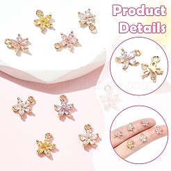 真鍮製チャーム10個  ガラスと  花  ゴールドカラー  ミックスカラー  10x8x4mm  穴：1.2mm&nbsp;KK-YW0004-05