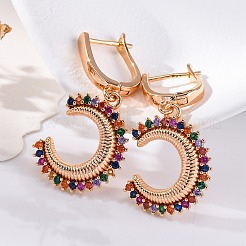 Brass Micro Pave Cubic Zirconia Hoop Earrings&nbsp;EJEW-K300-50G-01