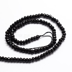 染め天然マレーシアジェイド翡翠ロンデルビーズ連売り  多面カット  ブラック  4x2~3mm  穴：1mm  約115個/連  14インチ&nbsp;X-G-E316-2x4mm-08