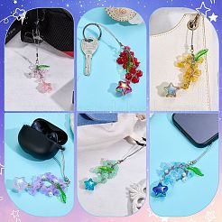 真鍮、アクリル、ガラスの携帯ストラップ  花  スター  コーンフラワーブルー  163mm&nbsp;HJEW-SW00167-03