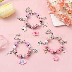 DIY合金樹脂ヨーロッパブレスレット作成キット  ピンク  10~170x8~11x7.5~11mm  穴：4.5~5mm&nbsp;DIY-FS0005-57