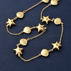 304 Stainless Steel Star & Shell Shape Link Chain Necklaces for Women&nbsp;NJEW-G178-08G