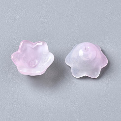 透明なツートンカラーのスプレー塗装ガラスビーズ  花  ピンク  7x11.5x11.5mm  穴：1.2mm&nbsp;GLAA-Q089-002B-008