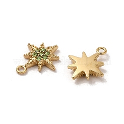 304ステンレススチールラインストーンチャーム  14KGP本金メッキ  星のチャーム  ペリドット  11.5x9.5x2mm  穴：1mm&nbsp;STAS-L022-304G-03