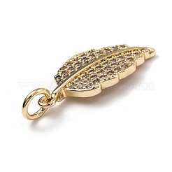 真鍮チャーム  クリアキュービックジルコニアと丸カン付き  葉  ゴールドカラー  19x10x2mm  穴：3mm&nbsp;ZIRC-L087-020G