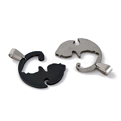 201 ステンレススチール スプリットペンダント  カップル猫のチャーム  変色防止  ステンレス製のカラー＆黒  29x27x2mm  穴：7.5x3mm&nbsp;STAS-Q342-11P