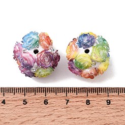 不透明アクリル、ラインストーン、樹脂ビーズ  バラの花の丸い  ミックスカラー  22.5x20mm  穴：2mm&nbsp;OACR-D039-07