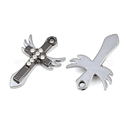 合金ラインストーンペンダント  翼の付いた十字架のチャーム  ガンメタ色  34.5x23x5mm  穴：2.5mm&nbsp;RB-CBA18BA-04EB