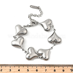 女性用304ステンレススチールリンクブレスレット  ハート  6-1/8インチ（15.5cm）&nbsp;BJEW-Q041-01D-P