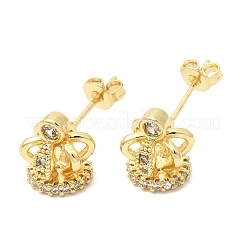 Crown Brass Micro Pave Clear Cubic Zirconia Stud Earrings for Women&nbsp;EJEW-G460-04G