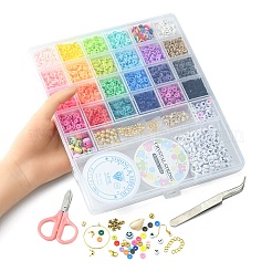 DIYジュエリーセット作成キット  ポリマークレイディスク、アクリルスマイルフェイス、天然シェル、プラスチックスタービーズを含む  雪の結晶とヒトデの合金ペンダント  真鍮製のピアスパーツ  はさみ  ピンセット  ミックスカラー&nbsp;DIY-YW0006-62