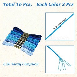 2本撚りコットン刺繍糸 6袋  クロスステッチ糸  DIY縫製用  ブルー  1.2mm  約8.20ヤード（7.5m）/かせ  8色  1 かせ/色  8 かせ/バッグ&nbsp;DIY-DJ0005-18A