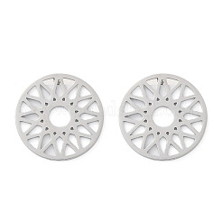 女性用304ステンレススチールスタッドピアス  花付きフラットラウンド  ステンレス鋼色  14mm&nbsp;EJEW-Z089-11P