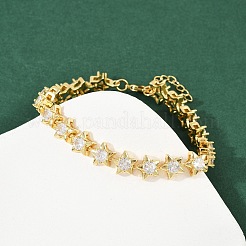 Brass Pave Clear Cubic Zirconia Star Link Bracelets for Women&nbsp;BJEW-F504-13G
