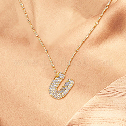 1Pc Brass Micro Pave Cubic Zirconia Letter Pendant Necklaces&nbsp;NJEW-LP0001-43U-G