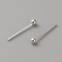 50 個 925 スターリングシルバーボールヘッドピン  スエード生地スクエアシルバー磨き布付き  銀  24ゲージ  10x0.5mm  ヘッド：1.5mm&nbsp;STER-BC0003-76B-01
