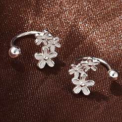 女性用 s999 スターリングシルバー スタッド イヤリング  花  銀  13x10.5x9mm&nbsp;EJEW-K303-04S
