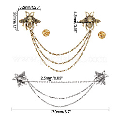 2Pcs 2 Colors Double Bee Hanging Chain Brooch&nbsp;JEWB-GO0001-01