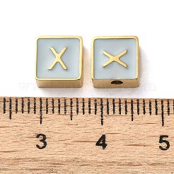 304ステンレススチールエナメルビーズ  14KGP本金メッキ  文字のある正方形  文字x  8x8x4mm  穴：2mm&nbsp;STAS-L022-293G-X