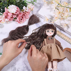 人工ウール人形ウィッグ  DIYの女の子のためのbjdメイキングアクセサリー  コーヒー  270x55x7mm&nbsp;AJEW-WH0609-186A