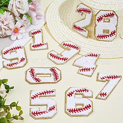 1袋 スポーツテーマ ナンバー0~9 刺繍布 アイロン接着/縫い付けパッチ  マスクと衣装のアクセサリー  アップリケ  ホワイト  71~72.5x38~50x2.5mm  10個/袋&nbsp;PATC-CY0001-65C