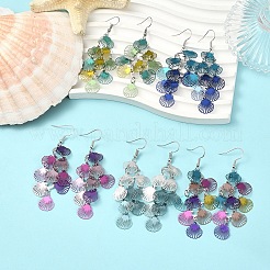 5ペア5色430ステンレススチールシェル型ダングルイヤリング  鉄のピアスフック  プラチナ  ミックスカラー  75mm  1ペア/カラー&nbsp;EJEW-YW0001-12