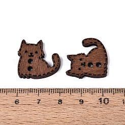 猫の形をした木製ボタン（穴2つ）  染め  サドルブラウン  19.5x20x2.5mm  穴：2.2mm&nbsp;BUTT-Q046-06B