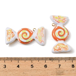 304ステンレスペンダント  キャンディーチャーム  エナメル  オレンジ  15x29.5~30x3~3.5mm  穴：1.5~1.5mm&nbsp;STAS-D219-01G-02