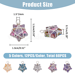 ワイヤーラップ電気メッキガラスペンダント60個  スターのチャーム  銀  15~16x13x7~7.5mm  穴：1.5~2mm&nbsp;PALLOY-FH0008-76B