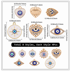 32個8スタイルアロイエナメルペンダント  ナザールボンジュウ  混合図形  ホワイト  14~24x14~21.5x2~4mm  穴：1.5~2mm  4個/スタイル&nbsp;ENAM-SC0006-66