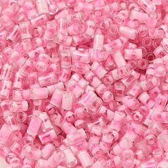 内側は2トーンカラーの透明ガラスシードビーズ  コラム  パールピンク  3.5x2.5mm  穴：1.2mm  約18000個/ポンド&nbsp;SEED-C004-05D