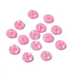 アクリル縫い付け用ボタン  衣装デザインのためのプラスチックボタン  2穴  染め  フラットラウンド  ピンク  15x3mm  穴：0.5mm&nbsp;BUTT-E073-C-08