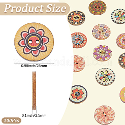 100Pcs Printed Wooden Buttons&nbsp;BUTT-CP0001-16