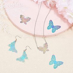 201 ステンレススチール製フィリグリーペンダント  エッチングされた金属装飾  蝶  虹色  26~32x34.5~39.5x0.2~0.3mm  穴：0.9~1.8mm  30個/箱&nbsp;STAS-UN0011-91M