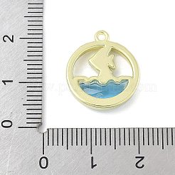 亜鉛合金チャーム  ガラスと  ゴールドカラー  フラットラウンド  18x15.5x3.5mm  穴：1.4mm&nbsp;FIND-C067-01B-G