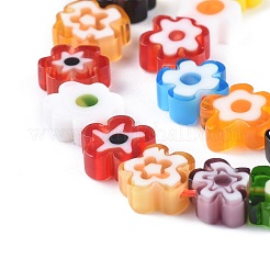 手作りミッレフィオーリガラスビーズ連売り  花  ミックスカラー  6.4~9x3.2mm  穴：1mm  約53~56個/連  15.75''（40センチメートル）&nbsp;LAMP-J035-8mm-02