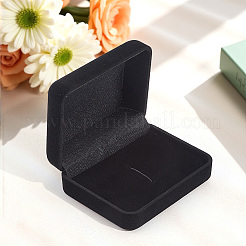 長方形の植毛プラスチックボックス2個  カフスボタンケース  ブラック  6x7.55x3cm&nbsp;CON-BBC0001-24