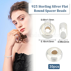 フラットラウンド925スターリングシルバースペーサービーズ  銀  4.5x2mm  穴：1.5mm  30個/箱&nbsp;STER-BBC0005-56B-S