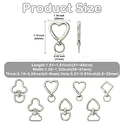 28種類のスタイルの合金製スイベルクラスプ7個  混合図形  プラチナ  41~46x26~31x4~6mm  穴：9.5~23mm  4個/スタイル&nbsp;FIND-CJ0005-59
