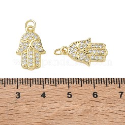 宗教的な真鍮マイクロパヴェクリアキュービックジルコニアペンダント  ハムサの手のチャーム  18KGP本金メッキ  19x12x2mm  穴：3.5mm&nbsp;KK-T085-12G