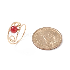 ラウンド 天然石 編組 フィンガー リング  女性のための黄金の銅線ラップジュエリー  usサイズ9 1/2(19.3mm)&nbsp;RJEW-JR00502