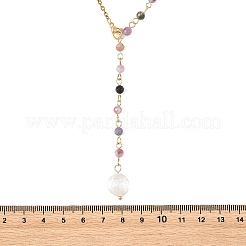 304 Stainless Steel Natural Multicolor Tourmaline Faceted Round Beaded Chain Lariat Necklaces&nbsp;NJEW-JN06588